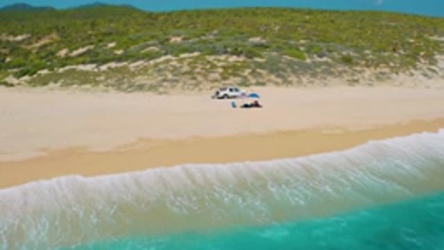 EL CARDONCITO BCS MEXICO-2020: Drone Footage Of Pristine Beach With White Truck