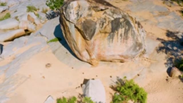 LA PALMA BCS MEXICO-2020: Big Brown Rock Standing On The Desert Sand