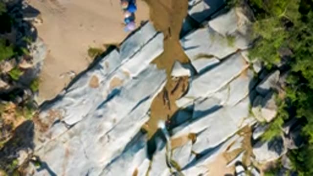LA PALMA BCS MEXICO-2020: Top View Of A Rocky Passage With Tourist Climbing Down