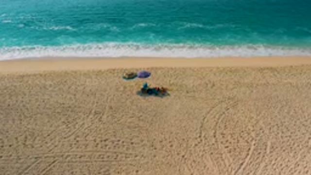 DESERT PARK NATURAL RESERVE BAJA CALIFORNIA SUR MEXICO-2020: Aerial View of Beachgoers Relaxing Under Umbrella