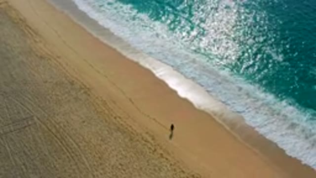 DESERT PARK NATURAL RESERVE BAJA CALIFORNIA SUR MEXICO-2020: Aerial View Of Person Walking Along Sandy Beach