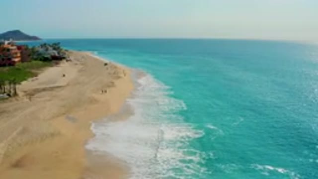 DESERT PARK NATURAL RESERVE BAJA CALIFORNIA SUR MEXICO-2020: Aerial View Of Turquoise Ocean And Sandy Beach