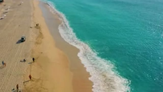 DESERT PARK NATURAL RESERVE BAJA CALIFORNIA SUR MEXICO-2020: Aerial View Of Turquoise Ocean Waves Washing Ashore