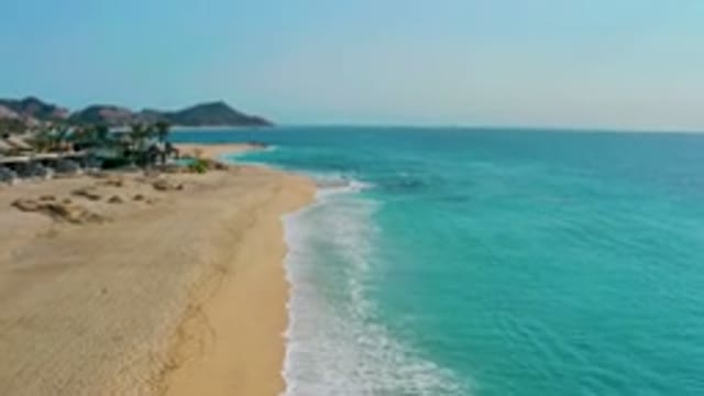 DESERT PARK NATURAL RESERVE BAJA CALIFORNIA SUR MEXICO-2020: Aerial View Of Turquoise Ocean And Sandy Beach