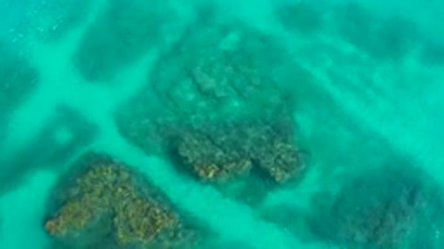 DESERT PARK NATURAL RESERVE BAJA CALIFORNIA SUR MEXICO-2020: Aerial View Of Turquoise Shallow Water And Rocks