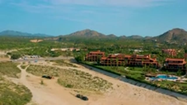 DESERT PARK NATURAL RESERVE BAJA CALIFORNIA SUR MEXICO-2020: Aerial View Of Desert Resort And Mountains