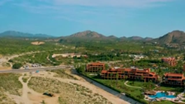 DESERT PARK NATURAL RESERVE BAJA CALIFORNIA SUR MEXICO-2020: Aerial View of Desert Resort and Mountains