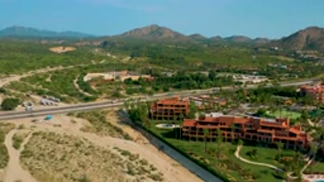 DESERT PARK NATURAL RESERVE BAJA CALIFORNIA SUR MEXICO-2020: Aerial View Of Desert Resort And Highway