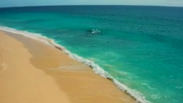 DESERT PARK NATURAL RESERVE BAJA CALIFORNIA SUR MEXICO-2020: Aerial View Of Turquoise Waves Washing Over Sandy Beach