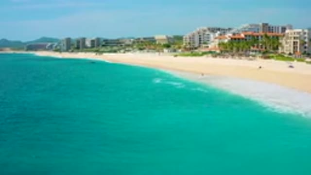 DESERT PARK NATURAL RESERVE BAJA CALIFORNIA SUR MEXICO-2020: Aerial View Of Turquoise Beach And Coastal Hotels