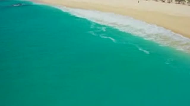 DESERT PARK NATURAL RESERVE BAJA CALIFORNIA SUR MEXICO-2020: Aerial View Of Turquoise Ocean Waves Washing On Sandy Beach