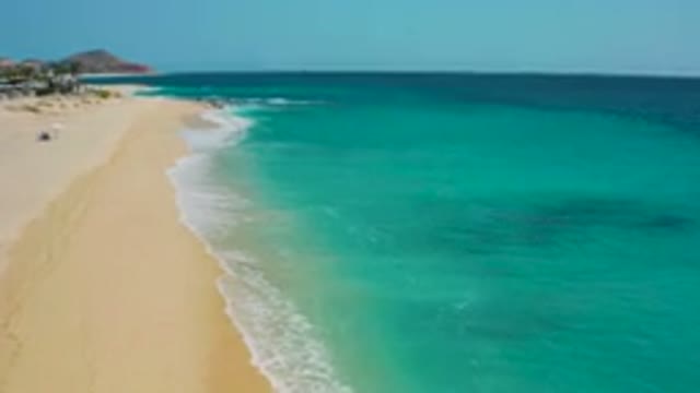 DESERT PARK NATURAL RESERVE BAJA CALIFORNIA SUR MEXICO-2020: Aerial View Of Turquoise Ocean Waves Washing Over Sandy Beach